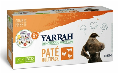 Yarrah organic hond multipack pate kalkoen / kip / rund